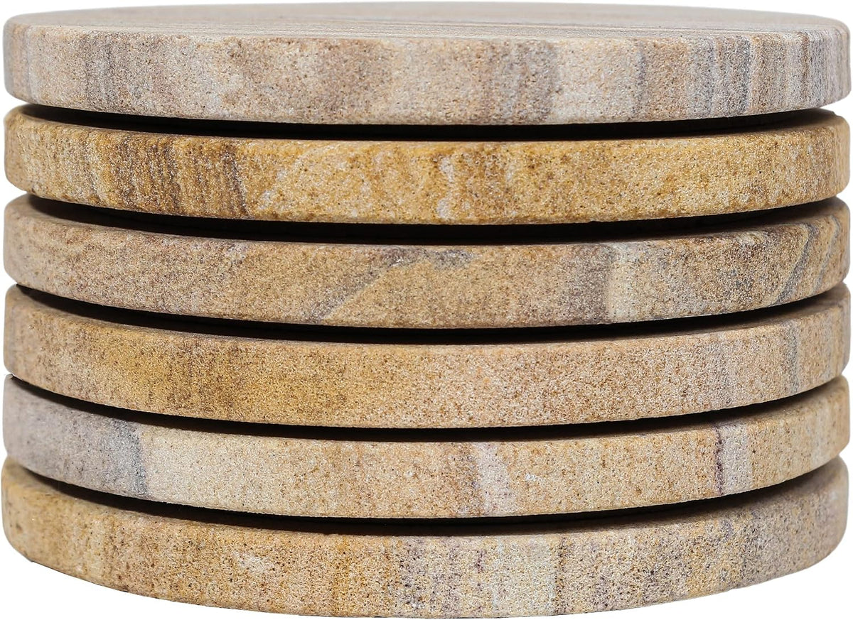 Round Stone-Look Drink Coasters, Set of 6