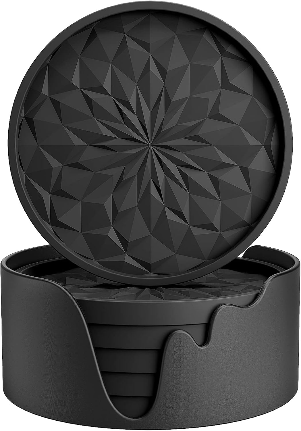 Black Silicone Drink Coasters with Holder, Set of 6