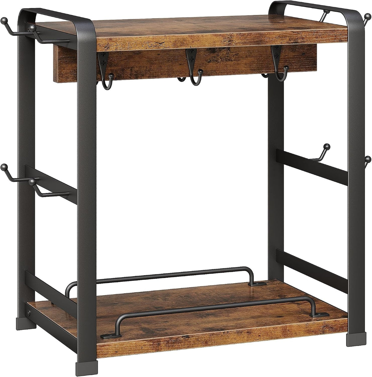 Two-Tier Countertop Mug Rack with 14 Hooks and Storage Shelves