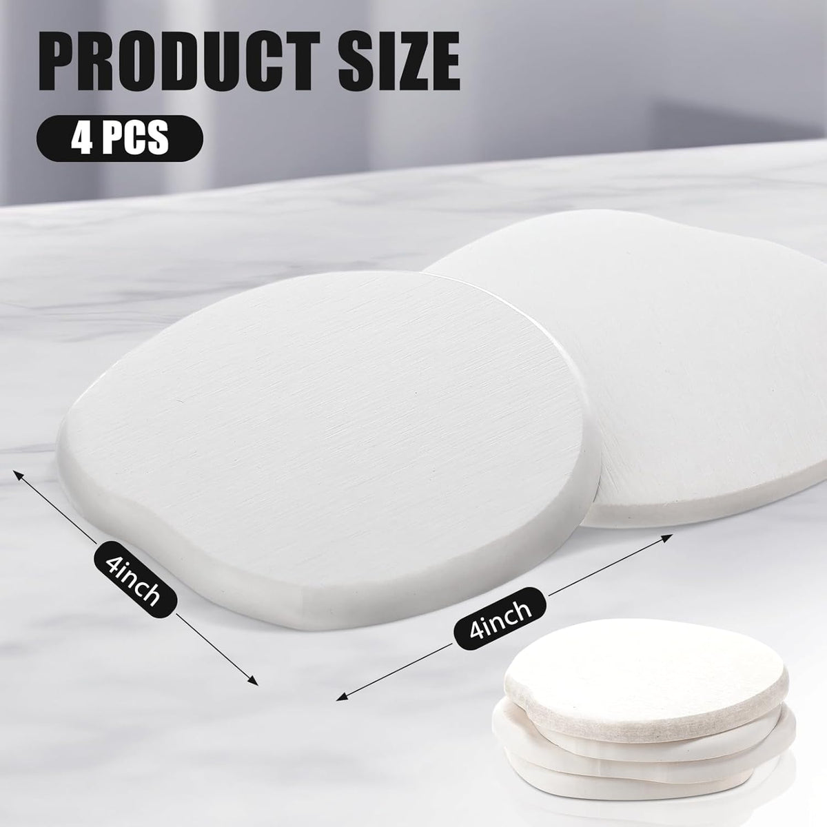 White Diatomite Drink Coasters, Set of 4