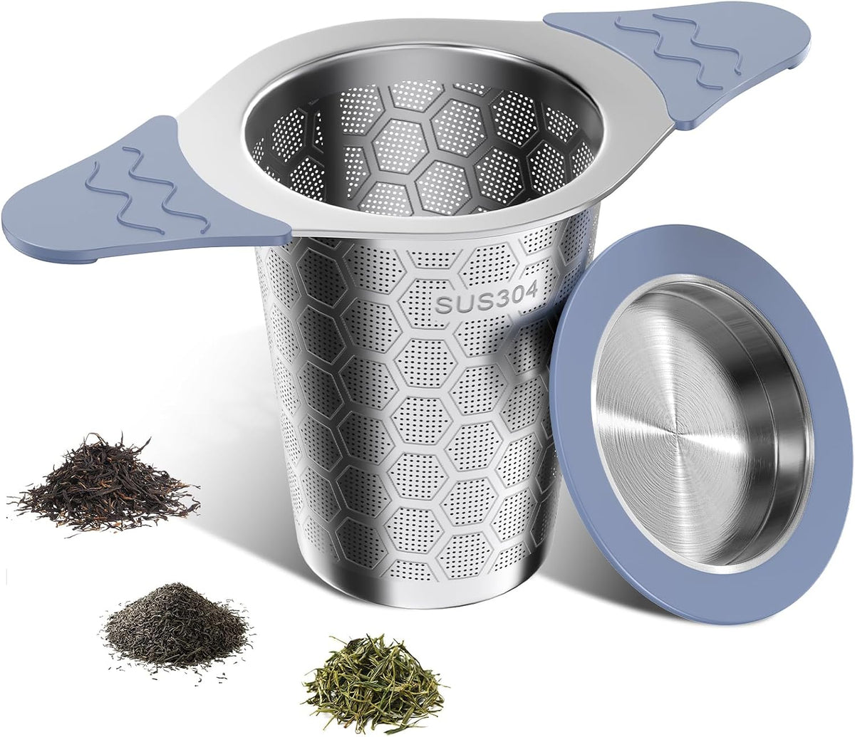 Fine-Mesh Stainless Steel Tea Infuser with Silicone Handles and Lid