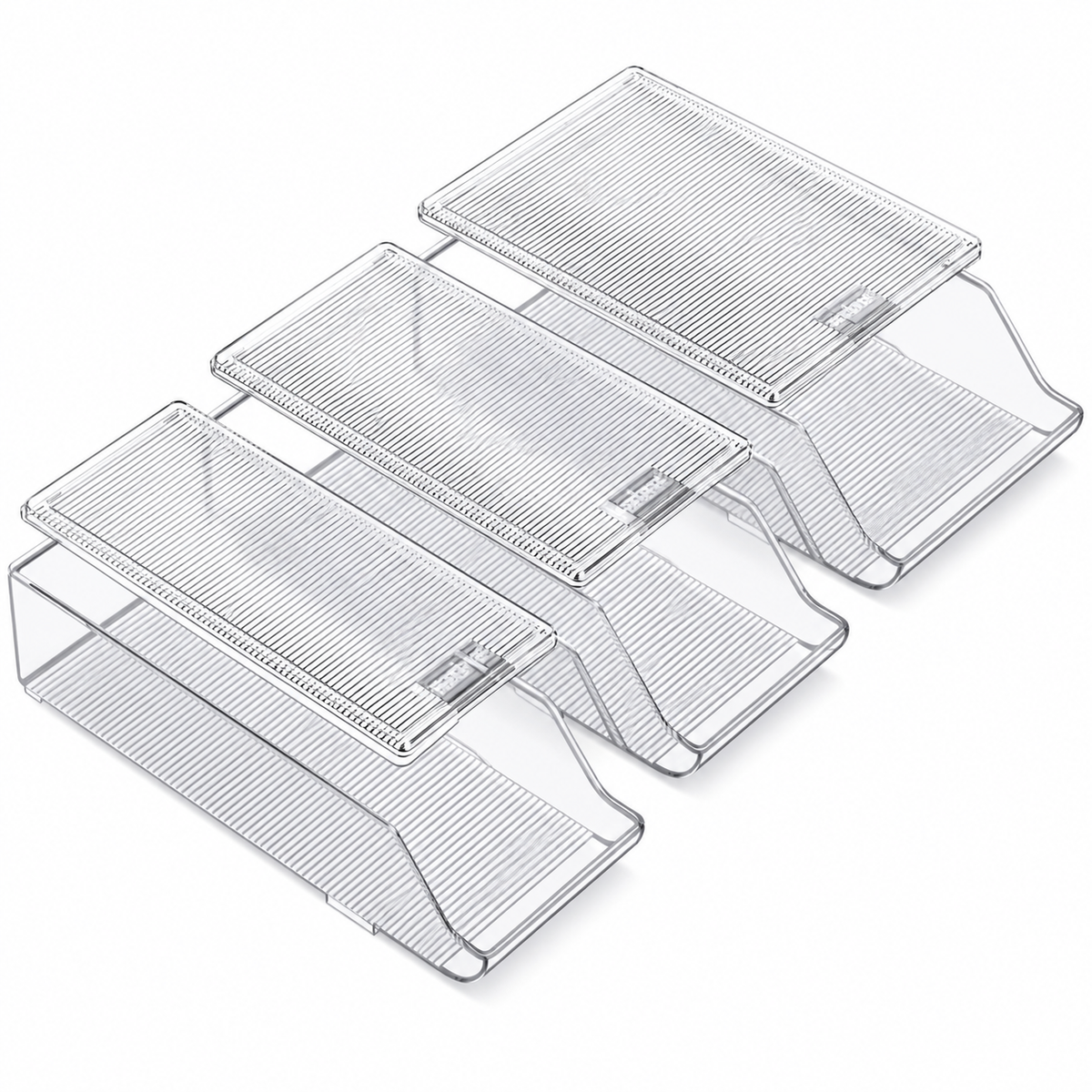 Clear Lidded Slanted Drink Dispenser Trays, Set of 3