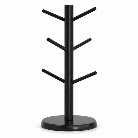 Black Bamboo Countertop Mug Tree with 6 Hooks