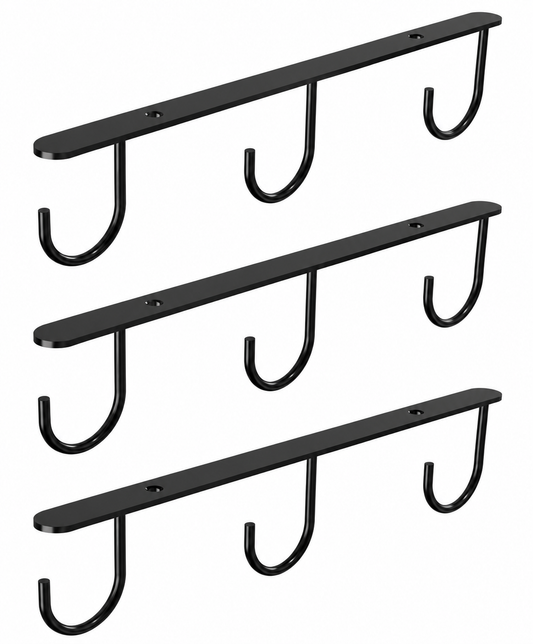 Black Under-Cabinet Mug Hook Rails, Set of 3
