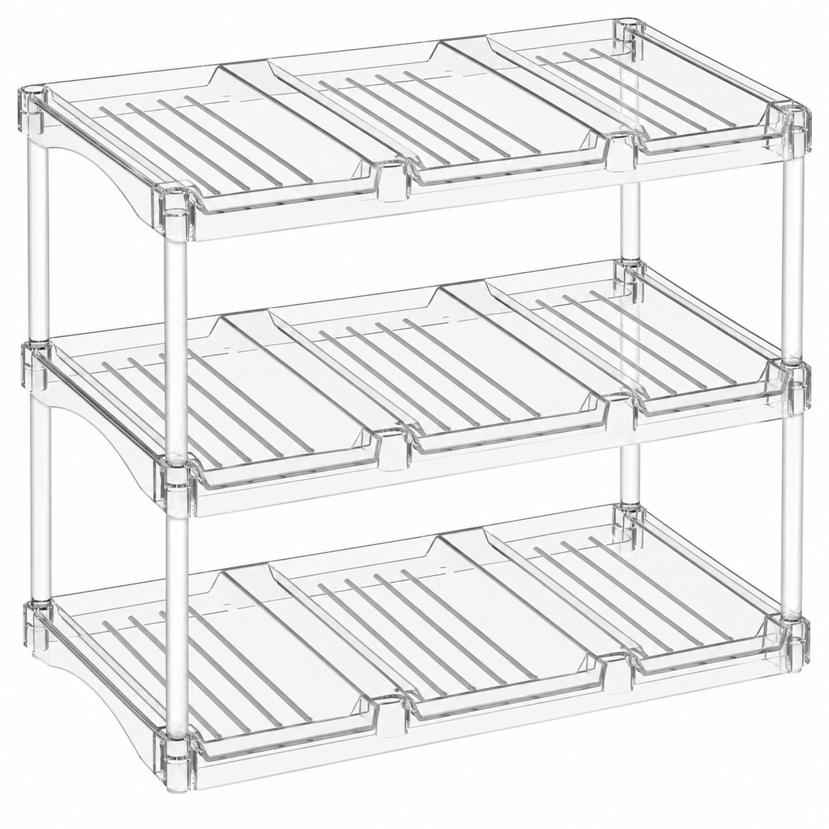 Clear Three-Tier Bottle Organizer Rack with 9 Positions