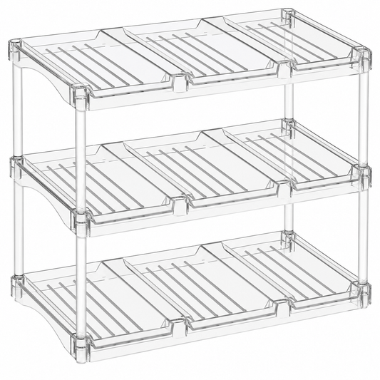 Clear Three-Tier Bottle Organizer Rack with 9 Positions